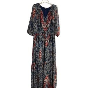 A.N.A Maxi Dress Paisley Print Long Sleeve Boho Flowy Casual Multicolor XLT